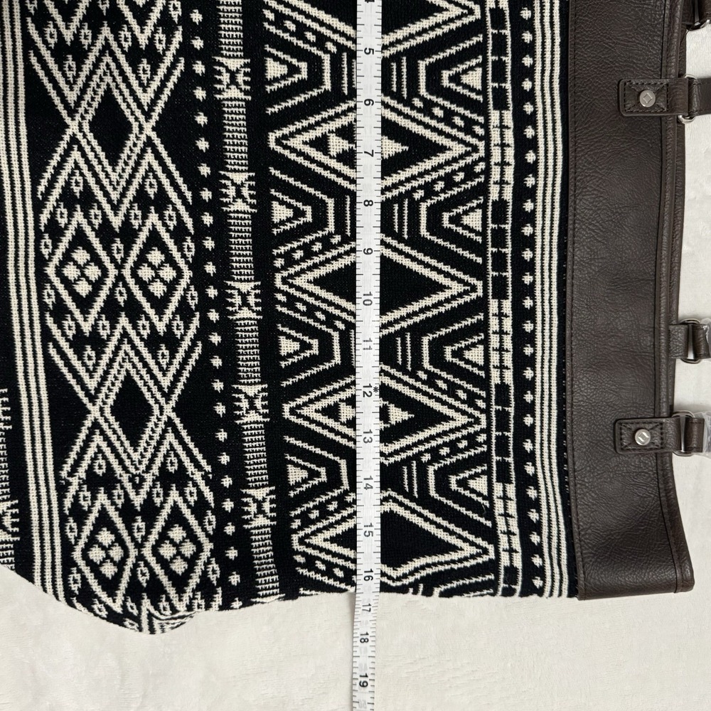 Thirty One Jewel Tote Bag Black White Tribal Knit Faux Leather Shoulder Bag - Picture 9 of 11
